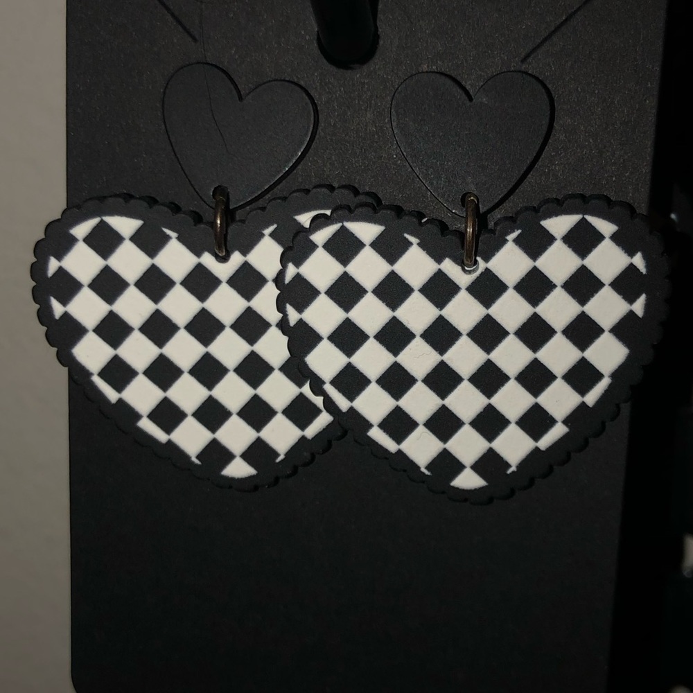 Handmade Checkered Heart Flat Backs Acrylic Earrings 🦄3 for $15 /4 for $20🦄